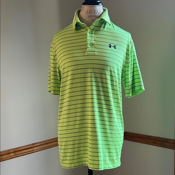Under Armour Other - Under Armour Men's Lime Green Striped Playoff Polo Small Golf Athleisure Tennis